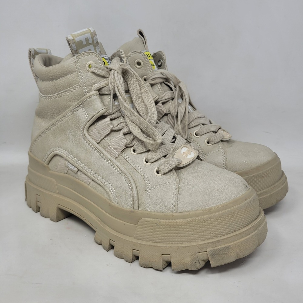 Buffalo Boots 7.5 Beige Aspha NC Mid Platform Chunky Vegan Leather